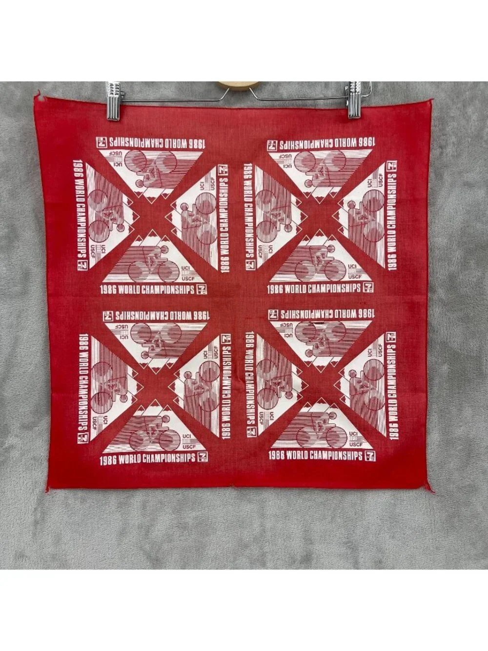 UCI USCF 1986 Vintage World Championship Vintage Bandana Handkerchief Red White
